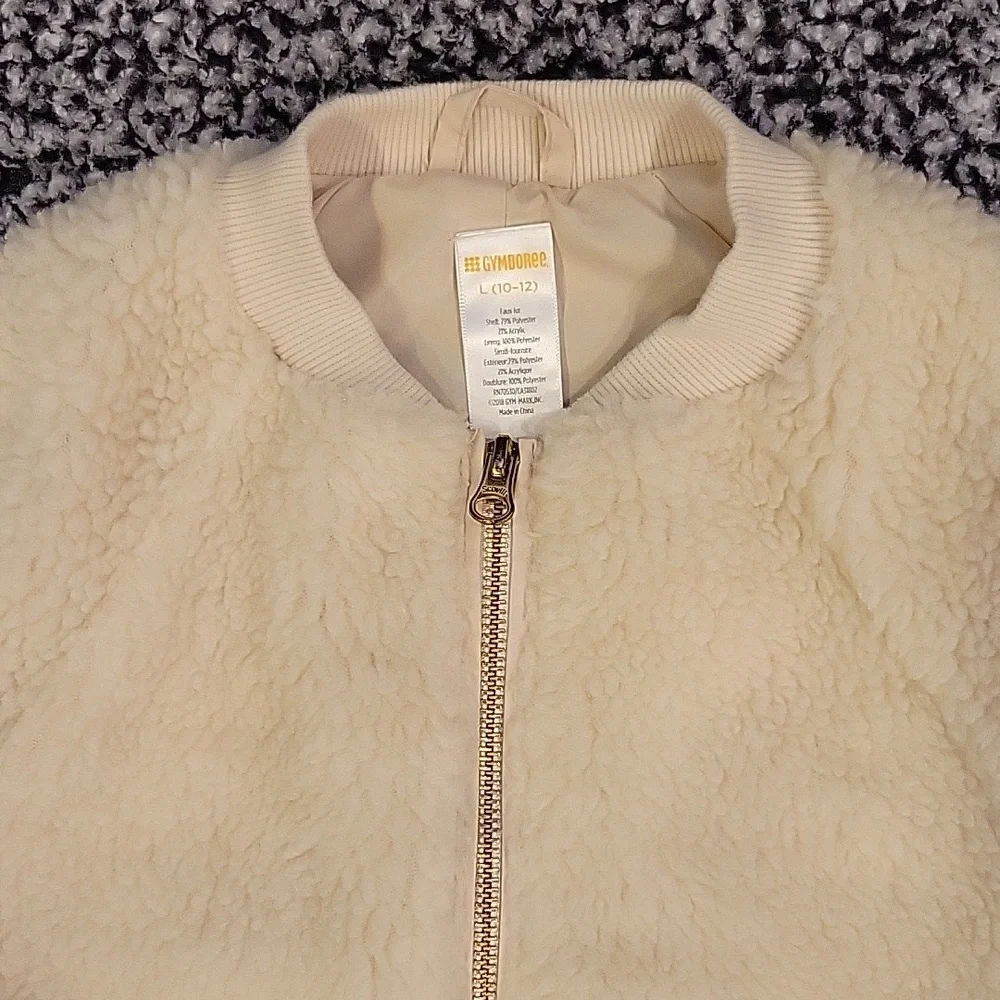 Gymboree Ivory Sherpa Bomber Jacket Full Zip Girls Large 10/12